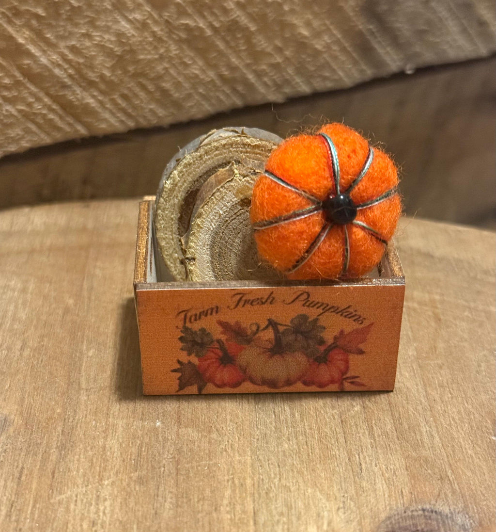 miniature pumpkin crate with pumpkin