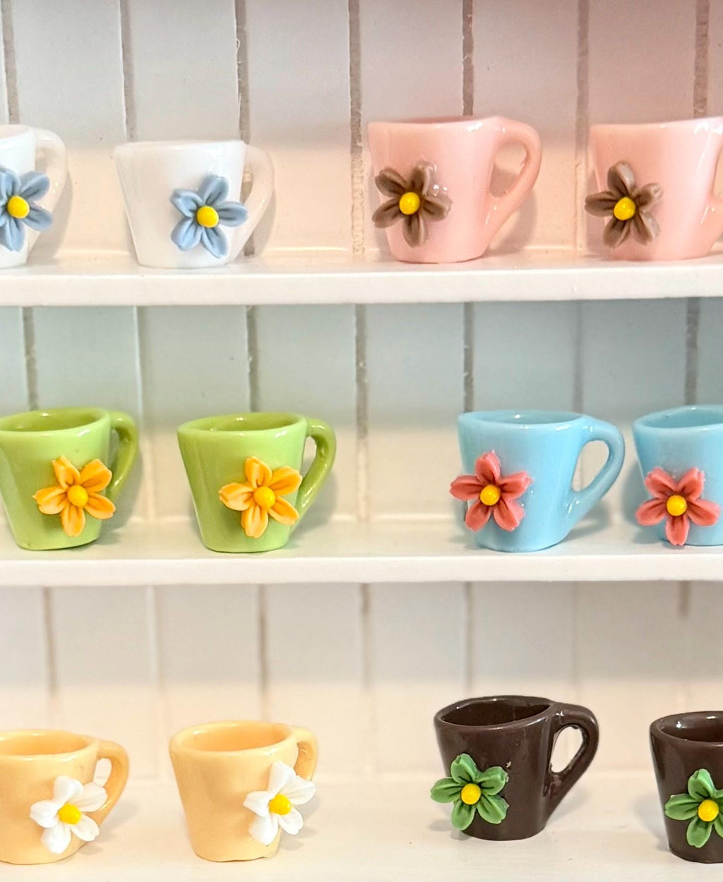miniature  flower boho coffee mugs in various color choices