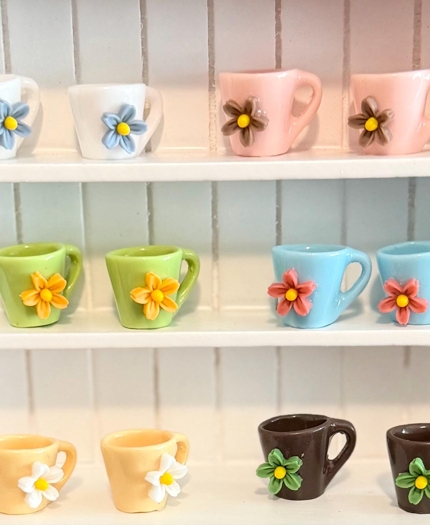 miniature  flower boho coffee mugs in various color choices