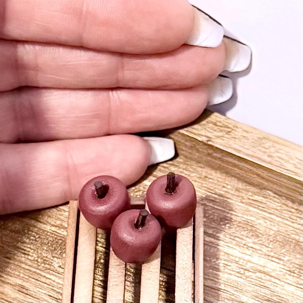 miniature red  wooden apples -set of 3