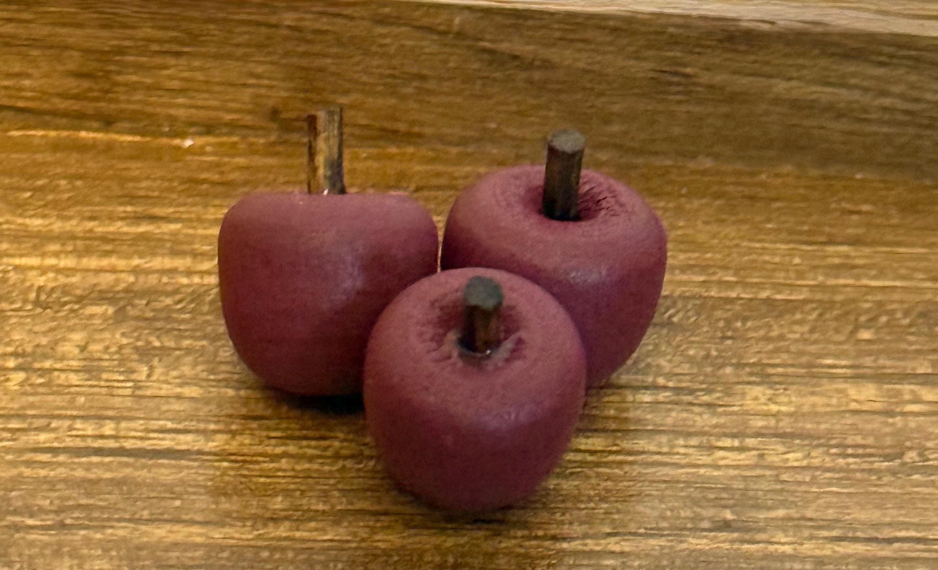 miniature red  wooden apples -set of 3