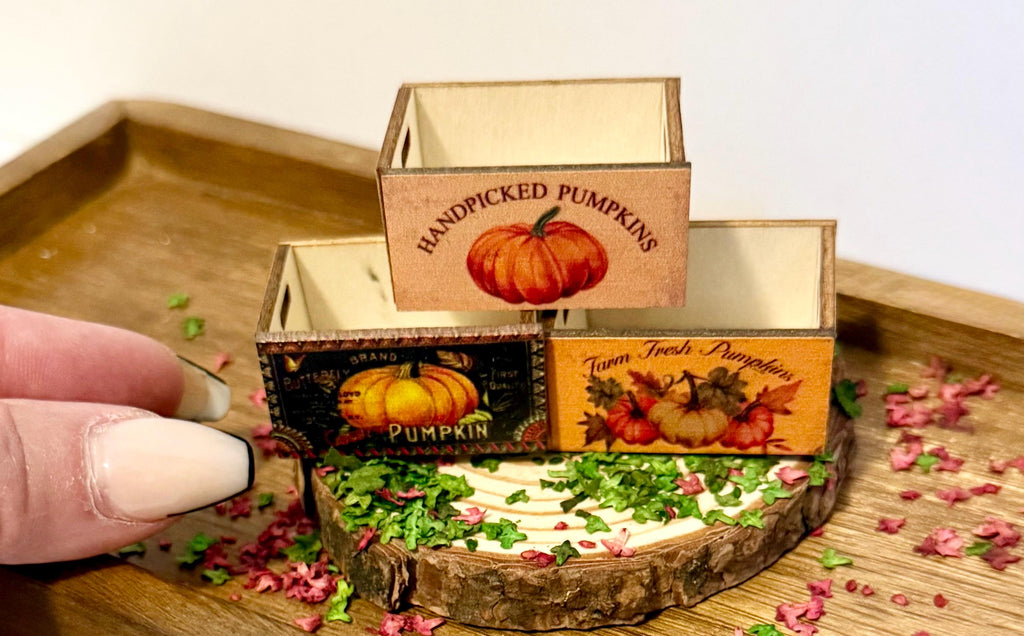 miniature wooden pumpkin box crates-set of 3