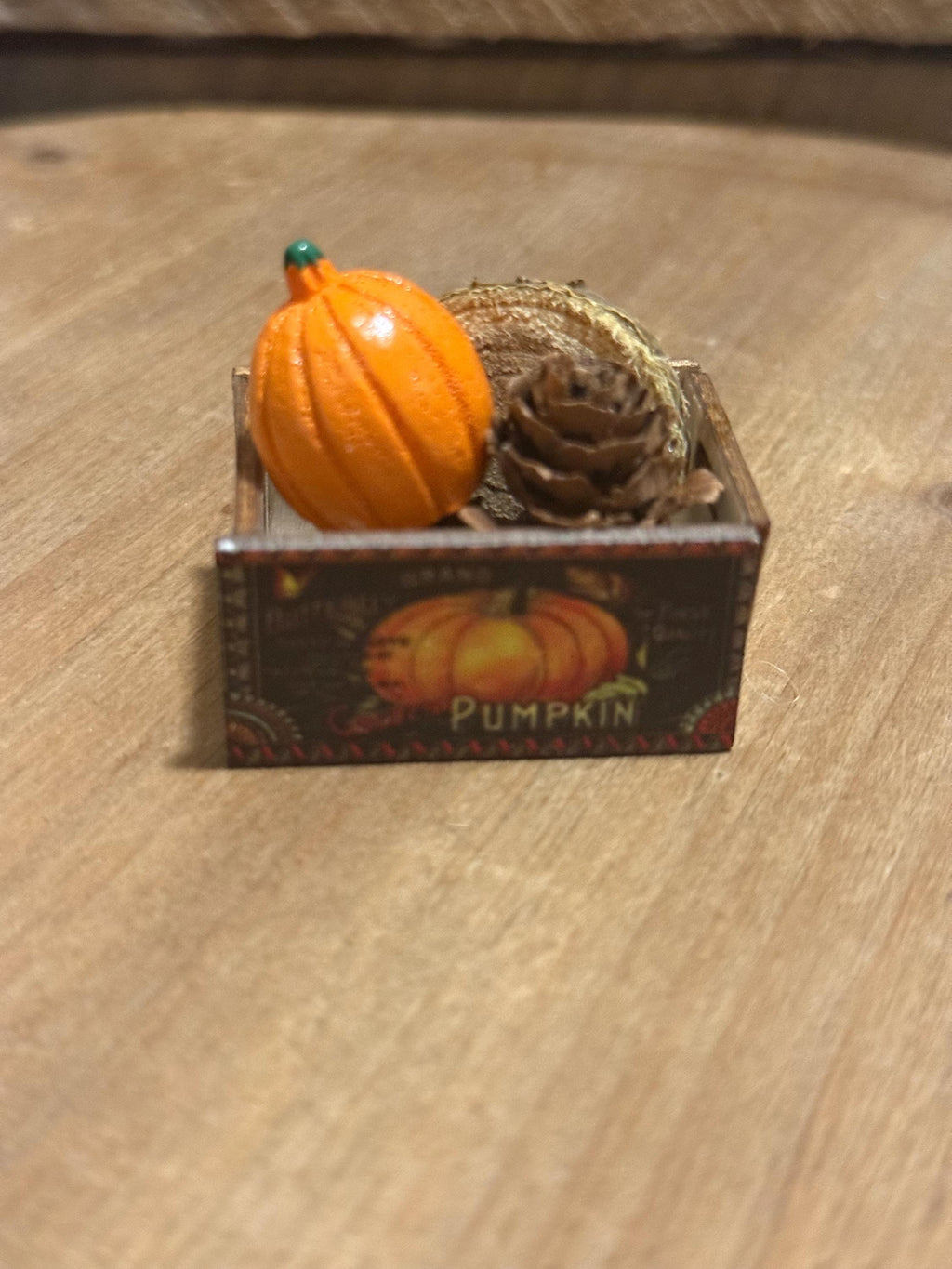 miniature pumpkin crate with pumpkin