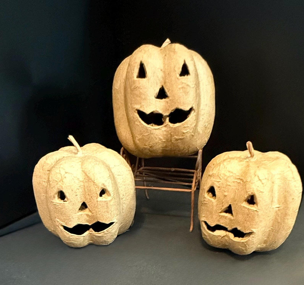 Miniature Papier Mache Pumpkins: Fall Halloween Decor, Set of 3
