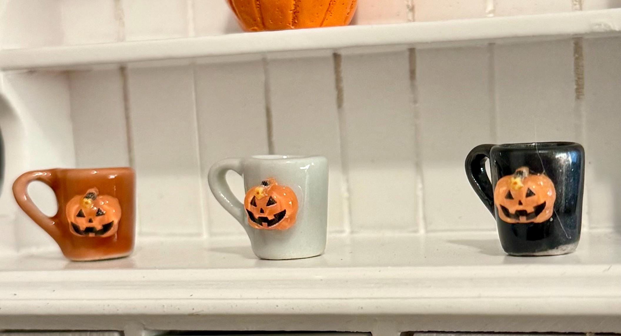 miniature Jack o lantern pumpkin ceramic coffee mugs