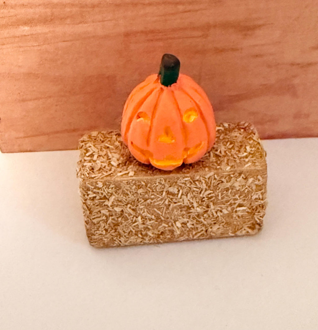 miniature pumpkin patch Jack O Lantern pumpkin(s) on a haystack- 2  choices