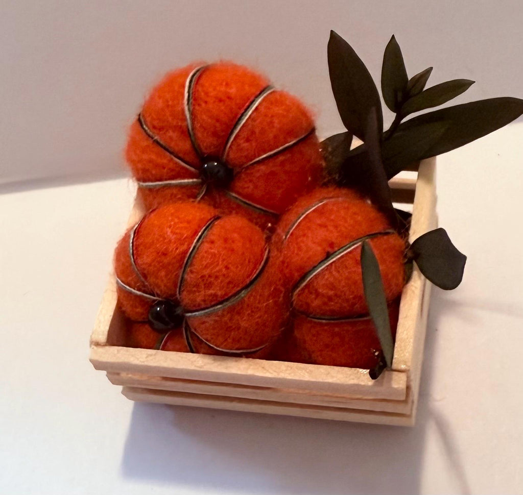 miniature pumpkins in wood crate-1 1/2”