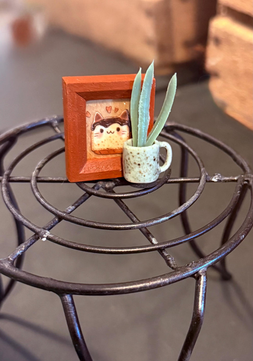 Mini framed art and coffee mug planter-dollhouse scale