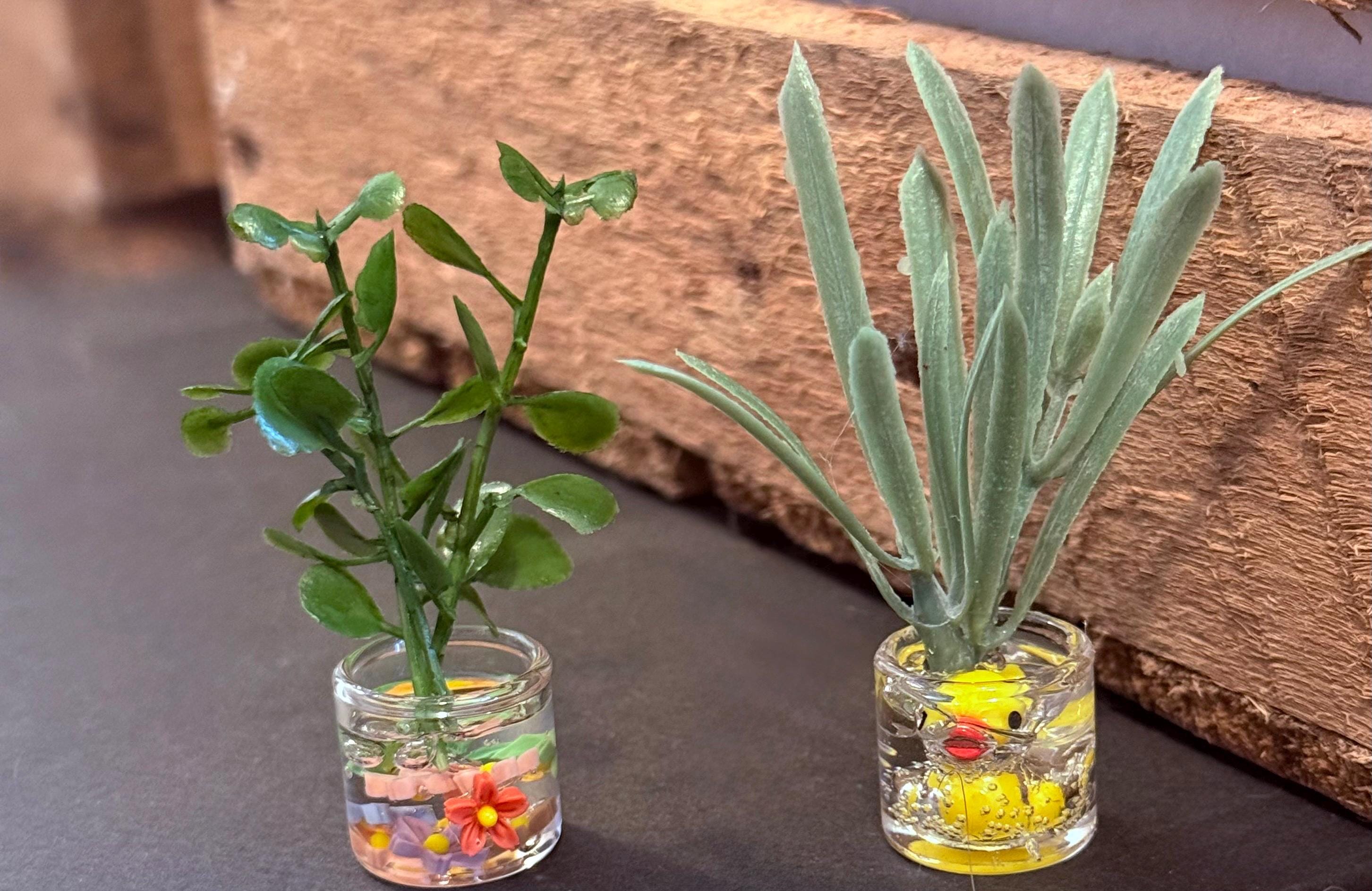 miniature decorated glass jar with plant  - 1:12 dollhouse  scale