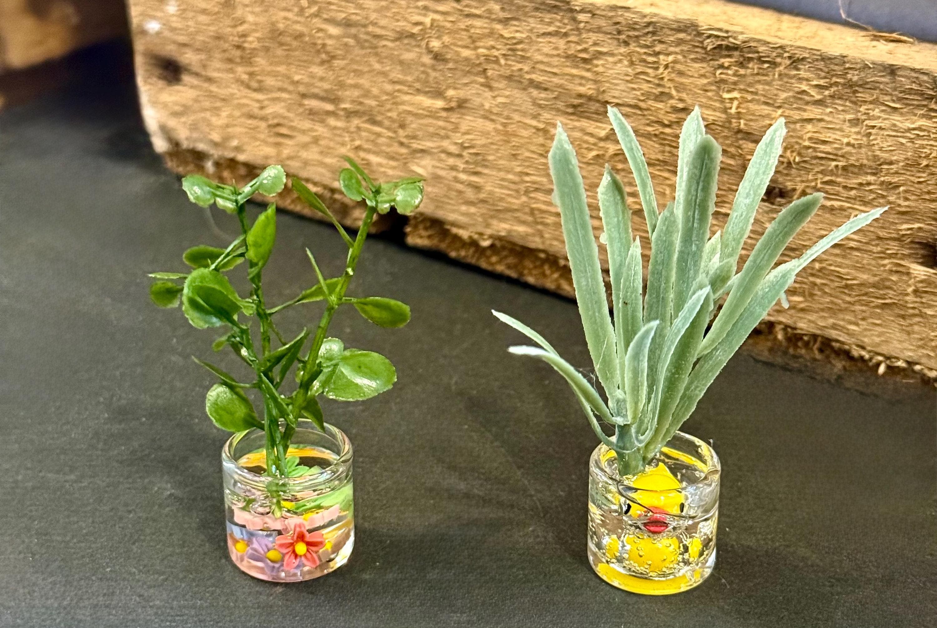 miniature decorated glass jar with plant  - 1:12 dollhouse  scale