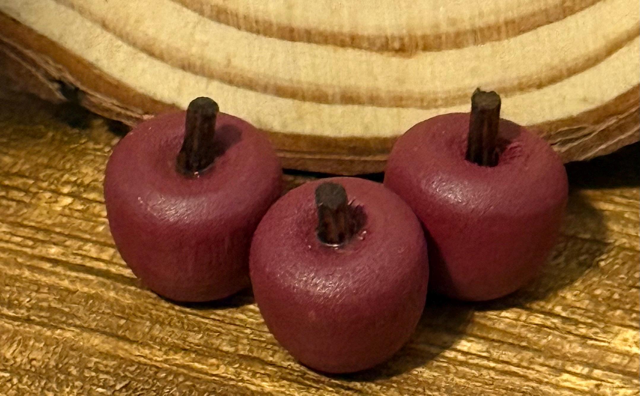 miniature red  wooden apples -set of 3
