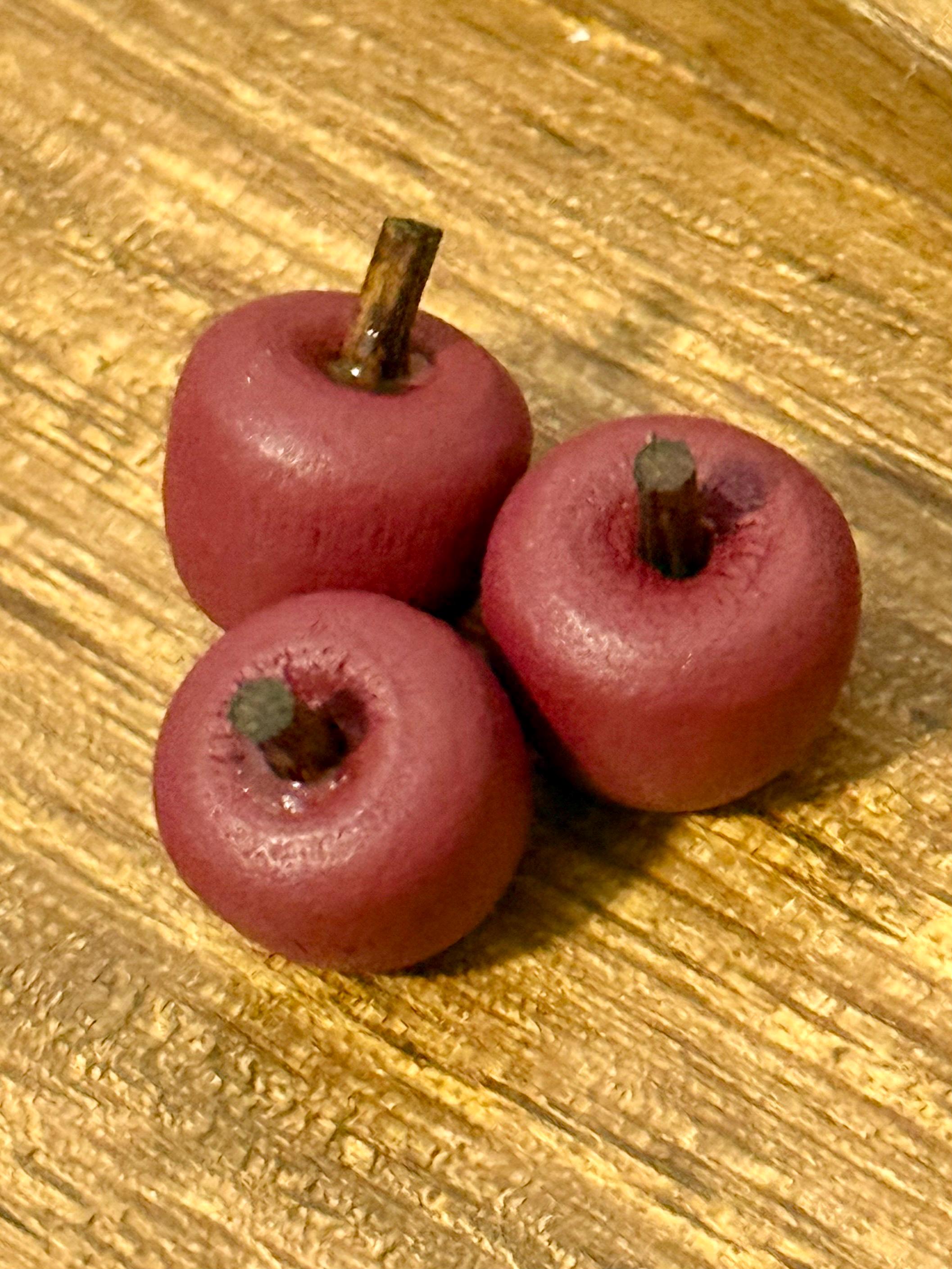 miniature red  wooden apples -set of 3