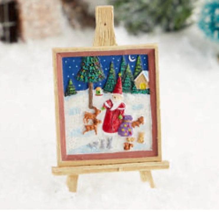 Miniature Framed Santa art on easel