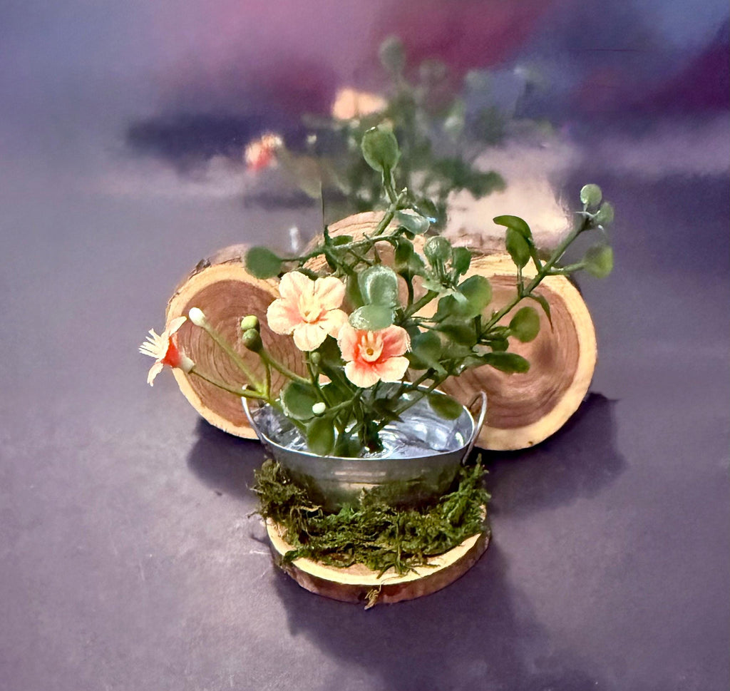 Miniature Plant and Flowers in a Tin Bucket-Farmhouse or Fairy Garden