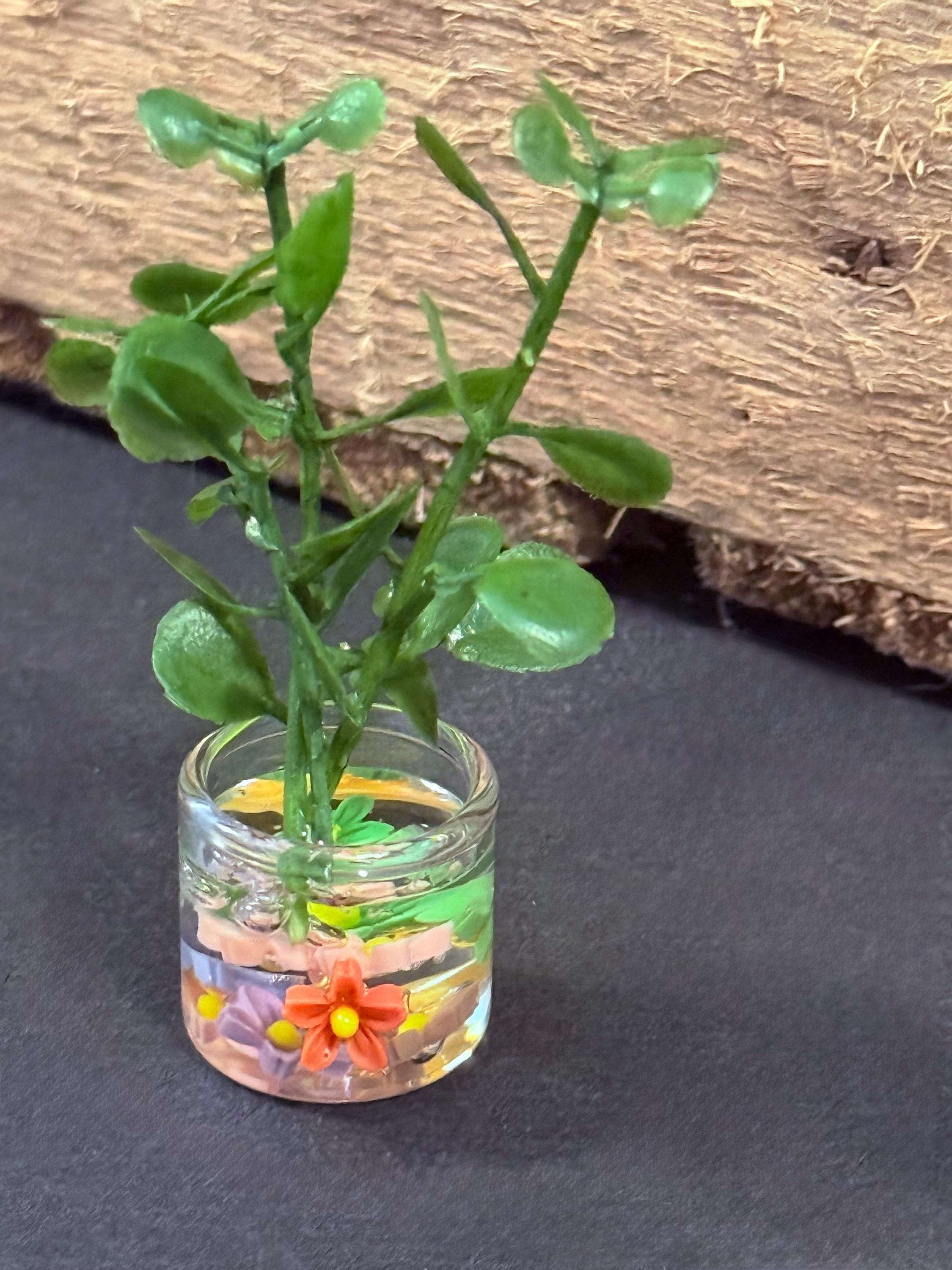 miniature decorated glass jar with plant  - 1:12 dollhouse  scale