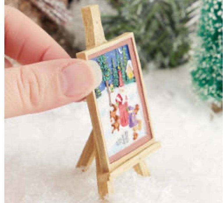 Miniature Framed Santa art on easel