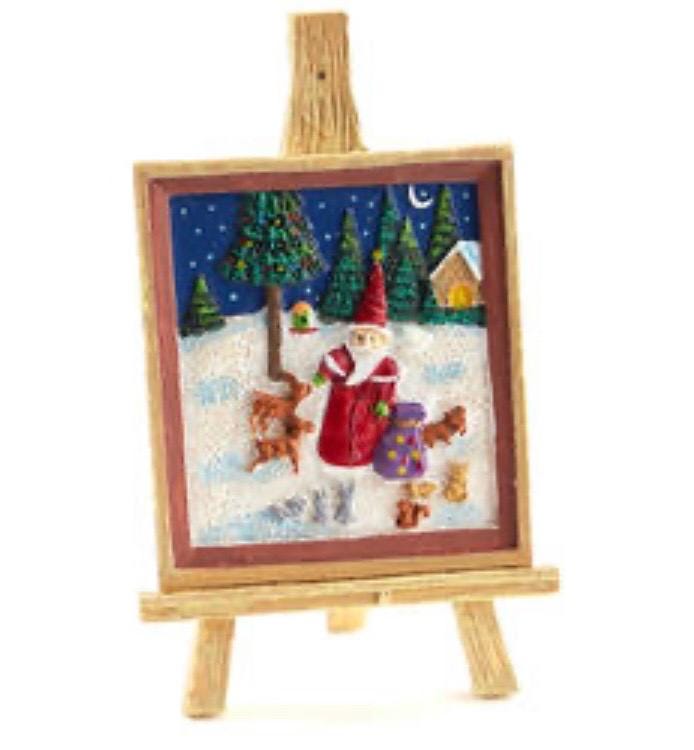 Miniature Framed Santa art on easel