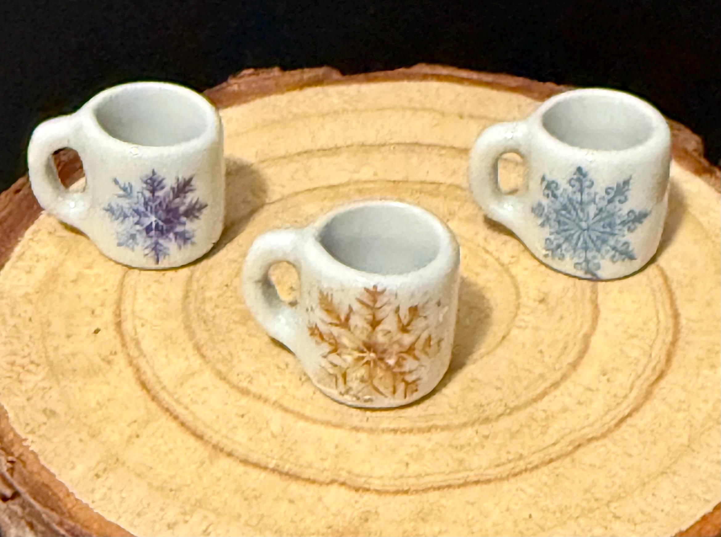 Miniature Snowflake Vintage Christmas Mugs