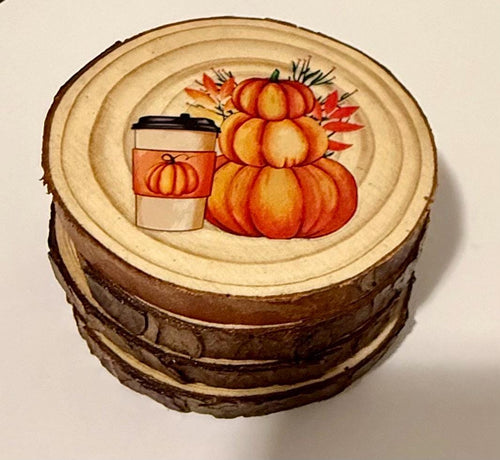 Coaster set of 4- Coffee, pumpkins, and book theme