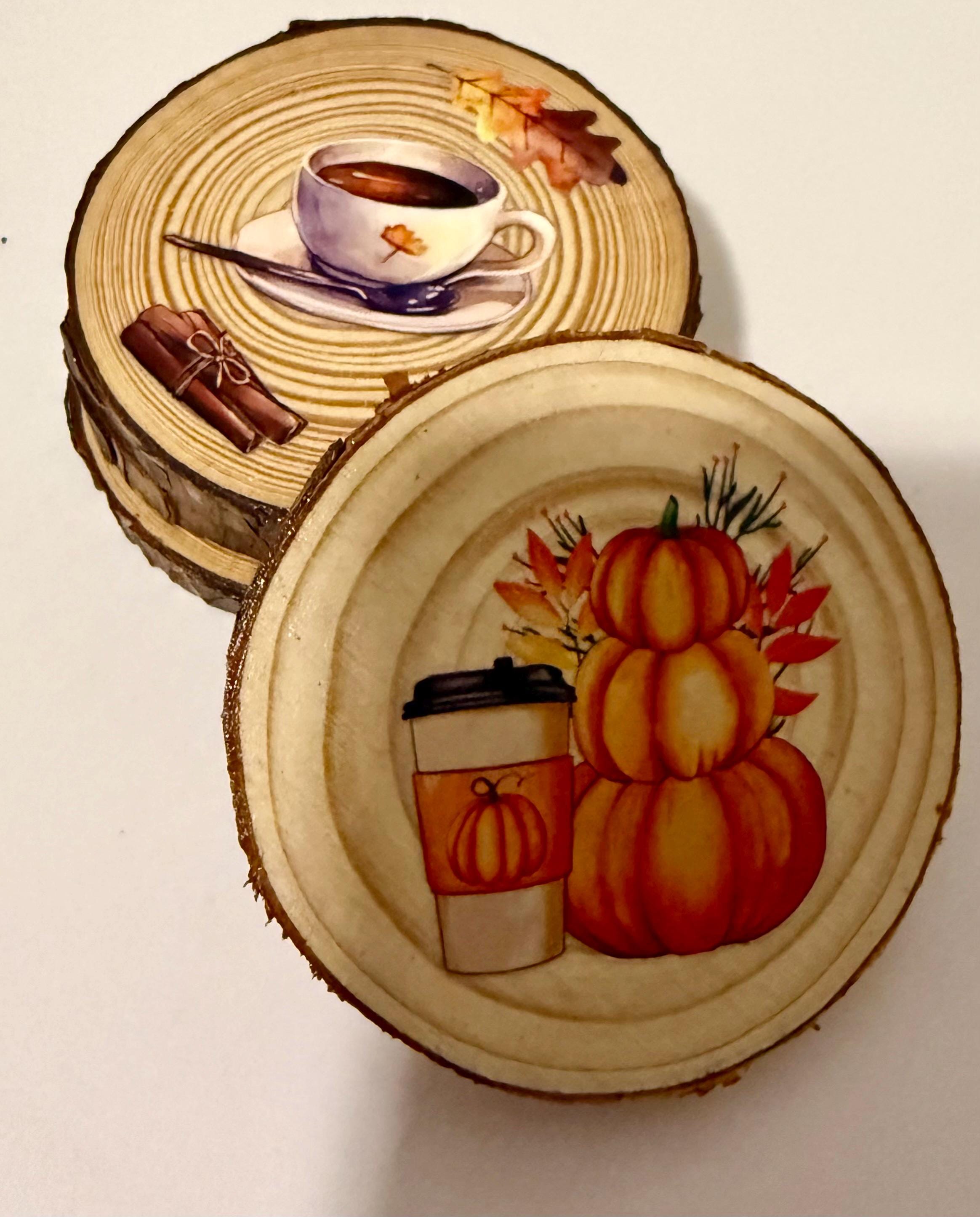 Coaster set of 4- Coffee, pumpkins, and book theme