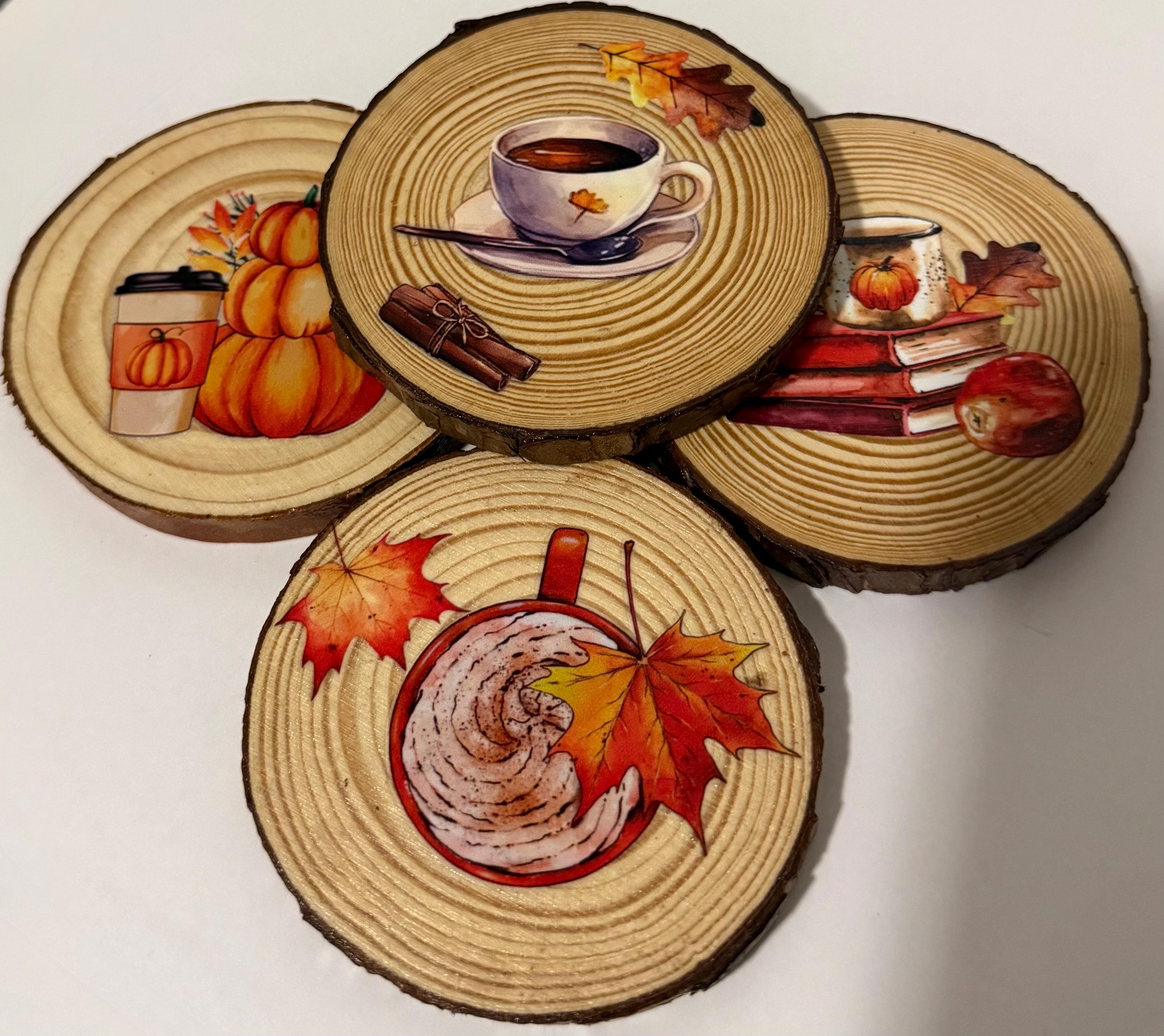 Coaster set of 4- Coffee, pumpkins, and book theme