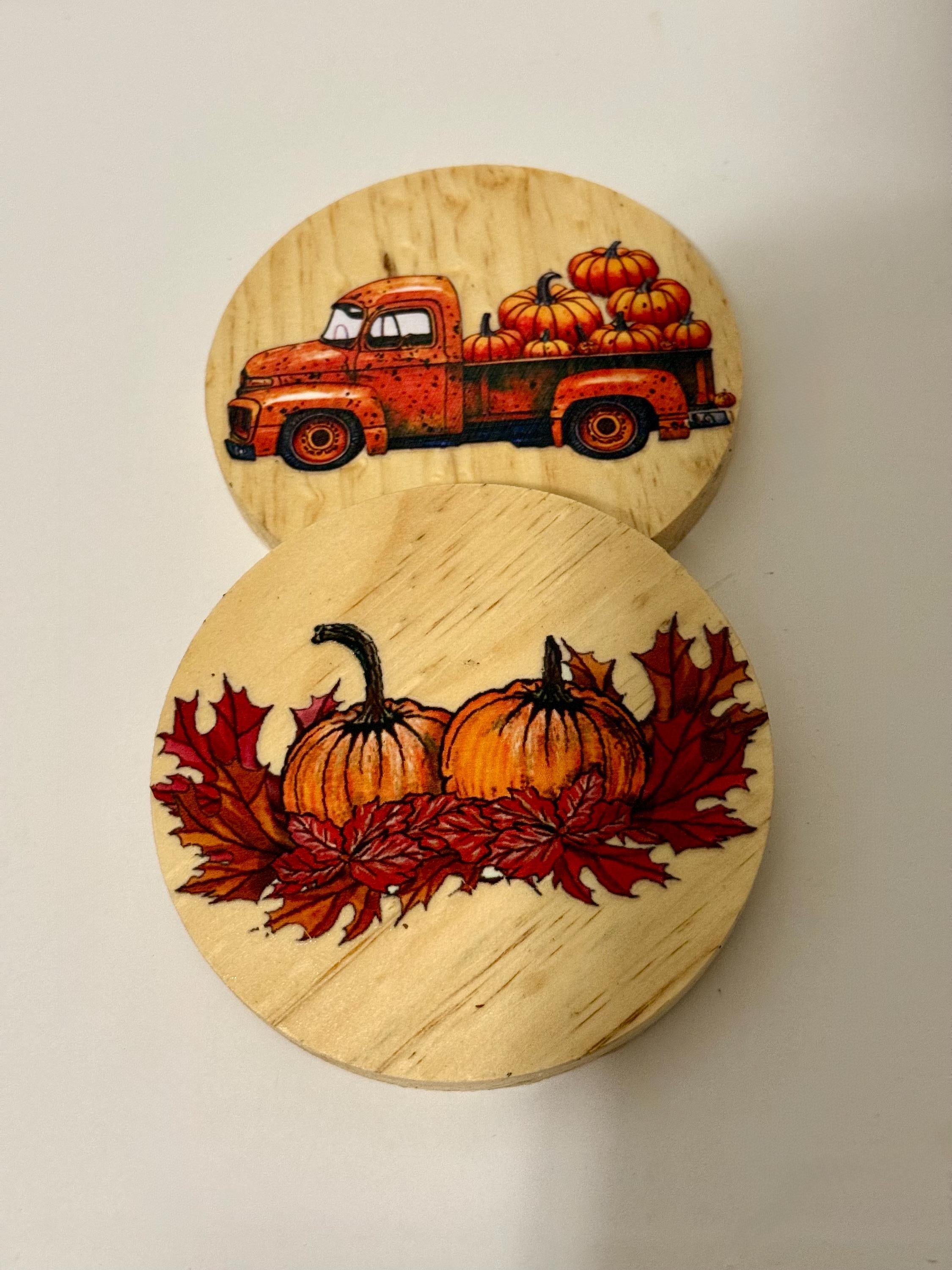 Coaster set with pumpkins and truck