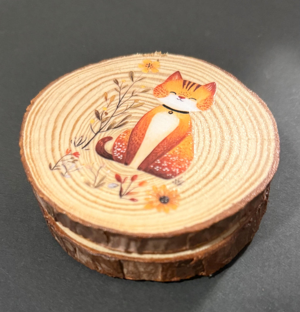 Coaster set of 2 -with cat and floral  design