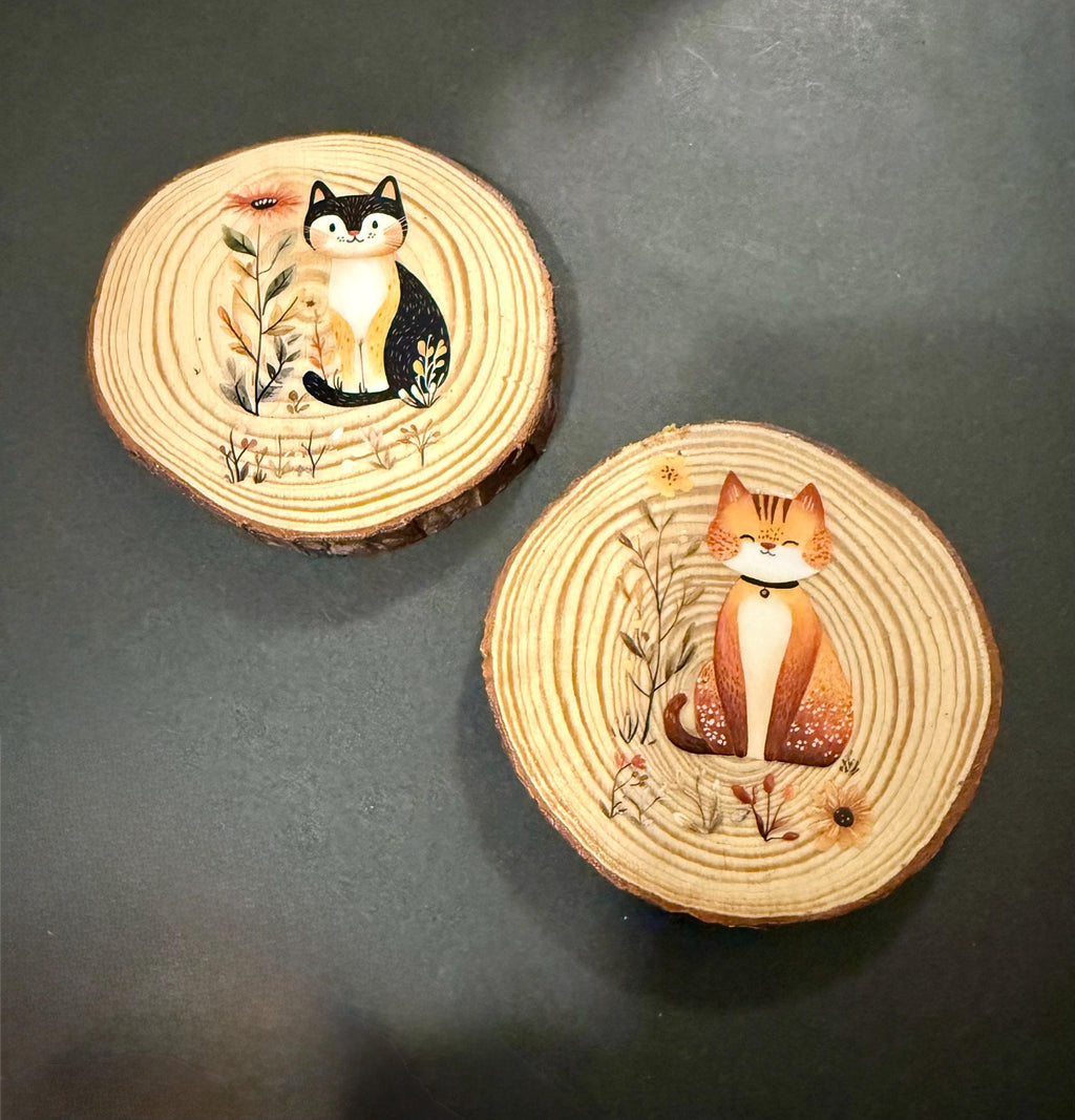 Coaster set of 2 -with cat and floral  design