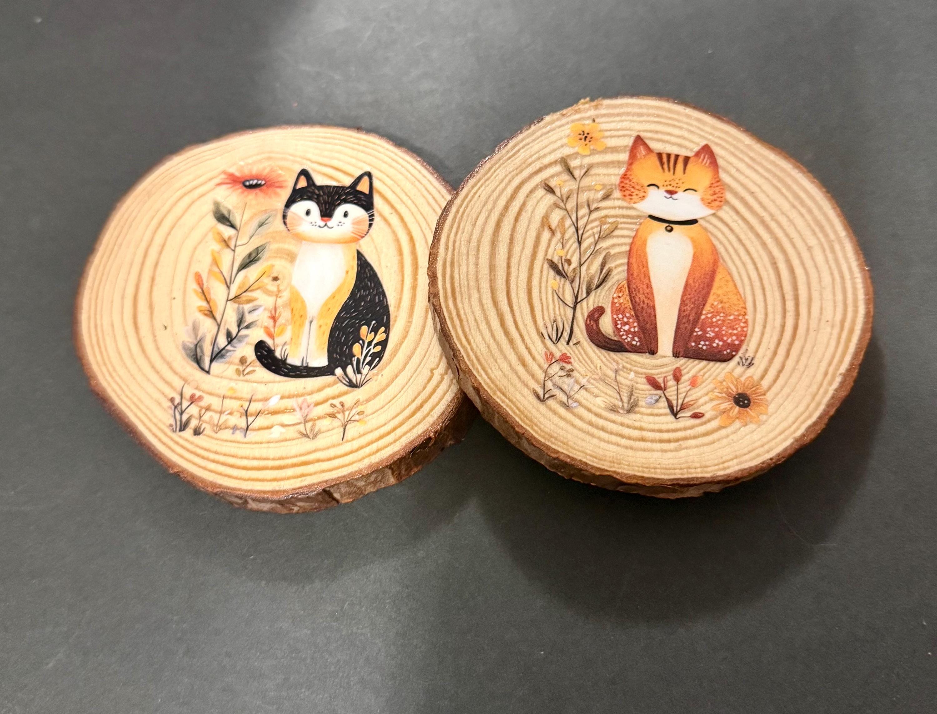 Coaster set of 2 -with cat and floral  design