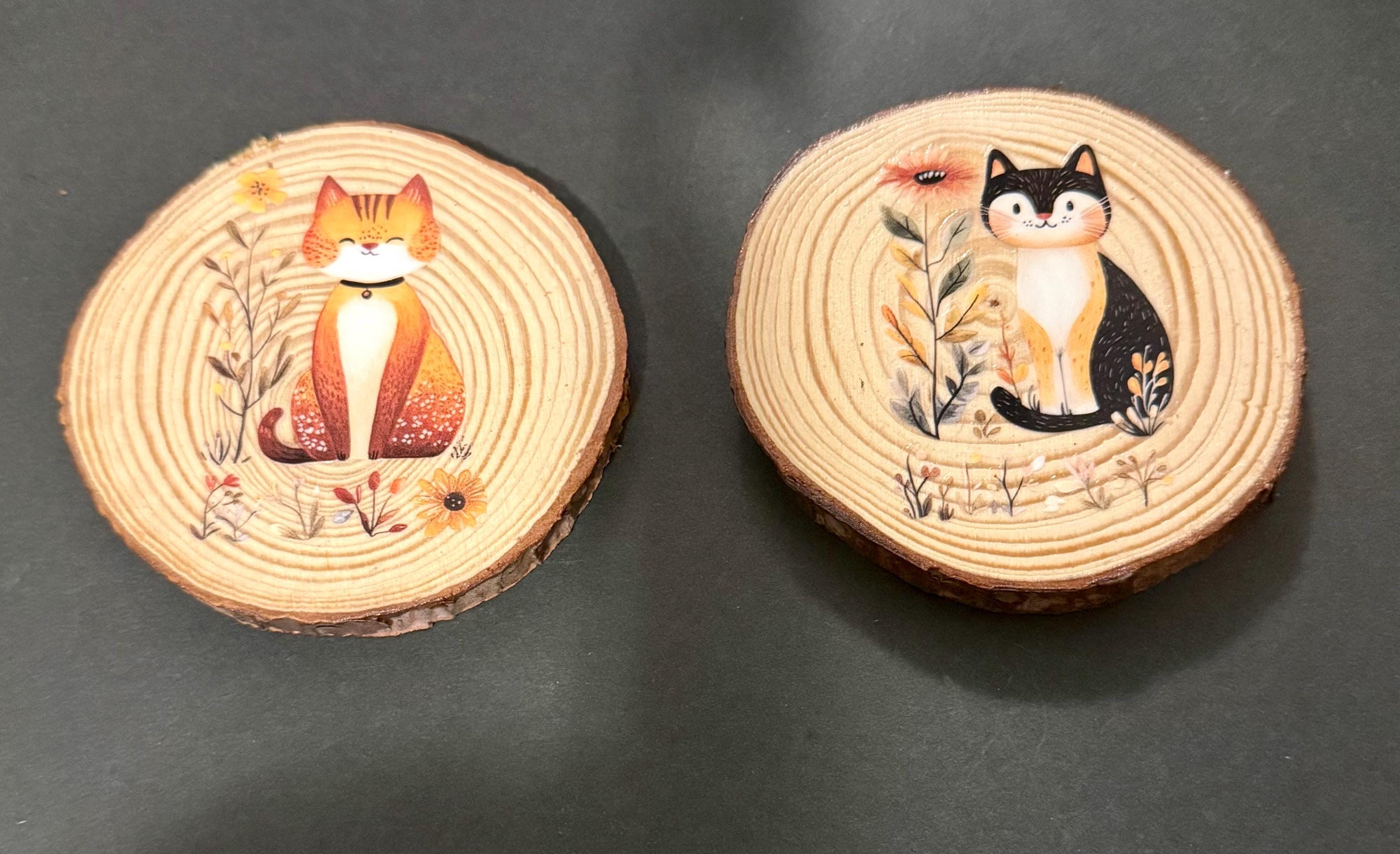 Coaster set of 2 -with cat and floral  design