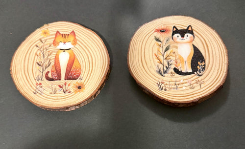 Coaster set of 2 -with cat and floral  design