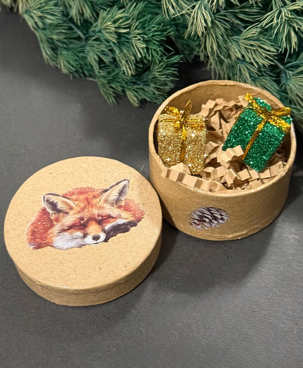 Miniature Christmas Winter Fox theme Gift Box with miniature(s) inside