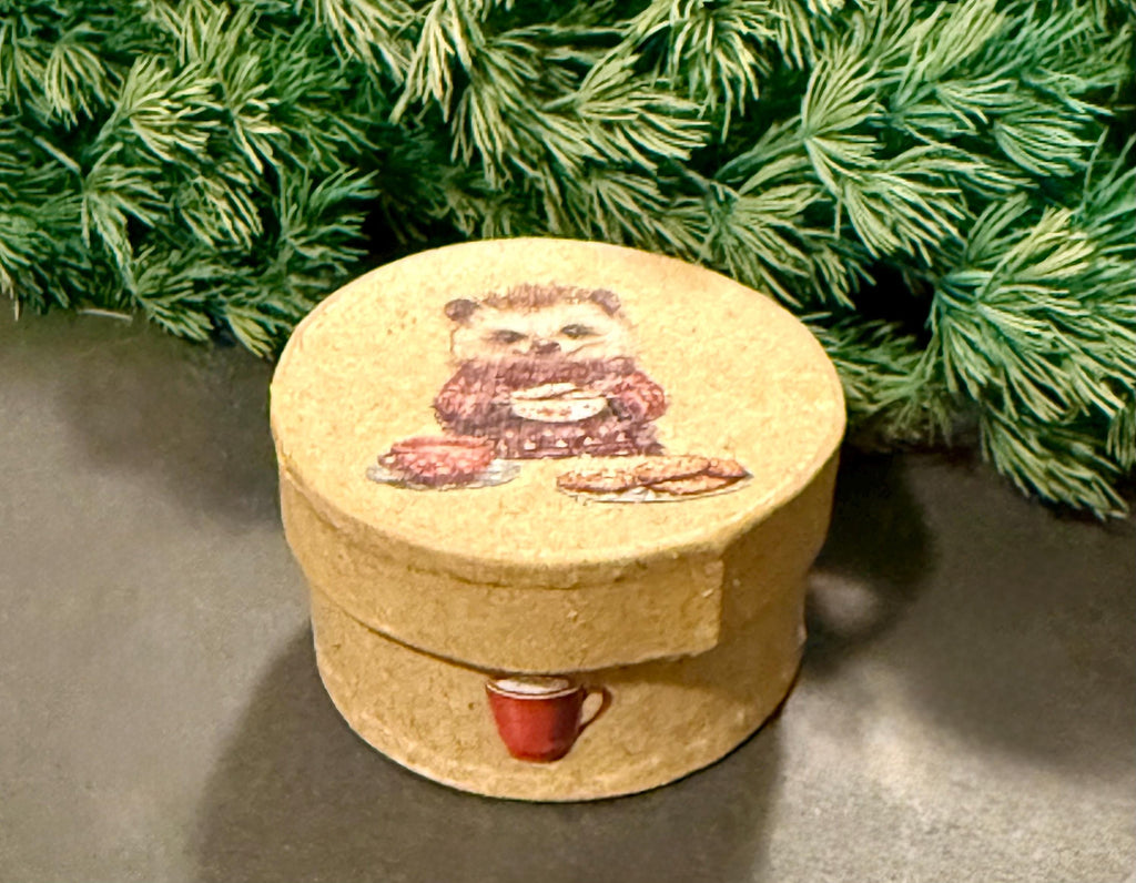 Miniature Paper Mache Christmas gift box with miniature(s) inside