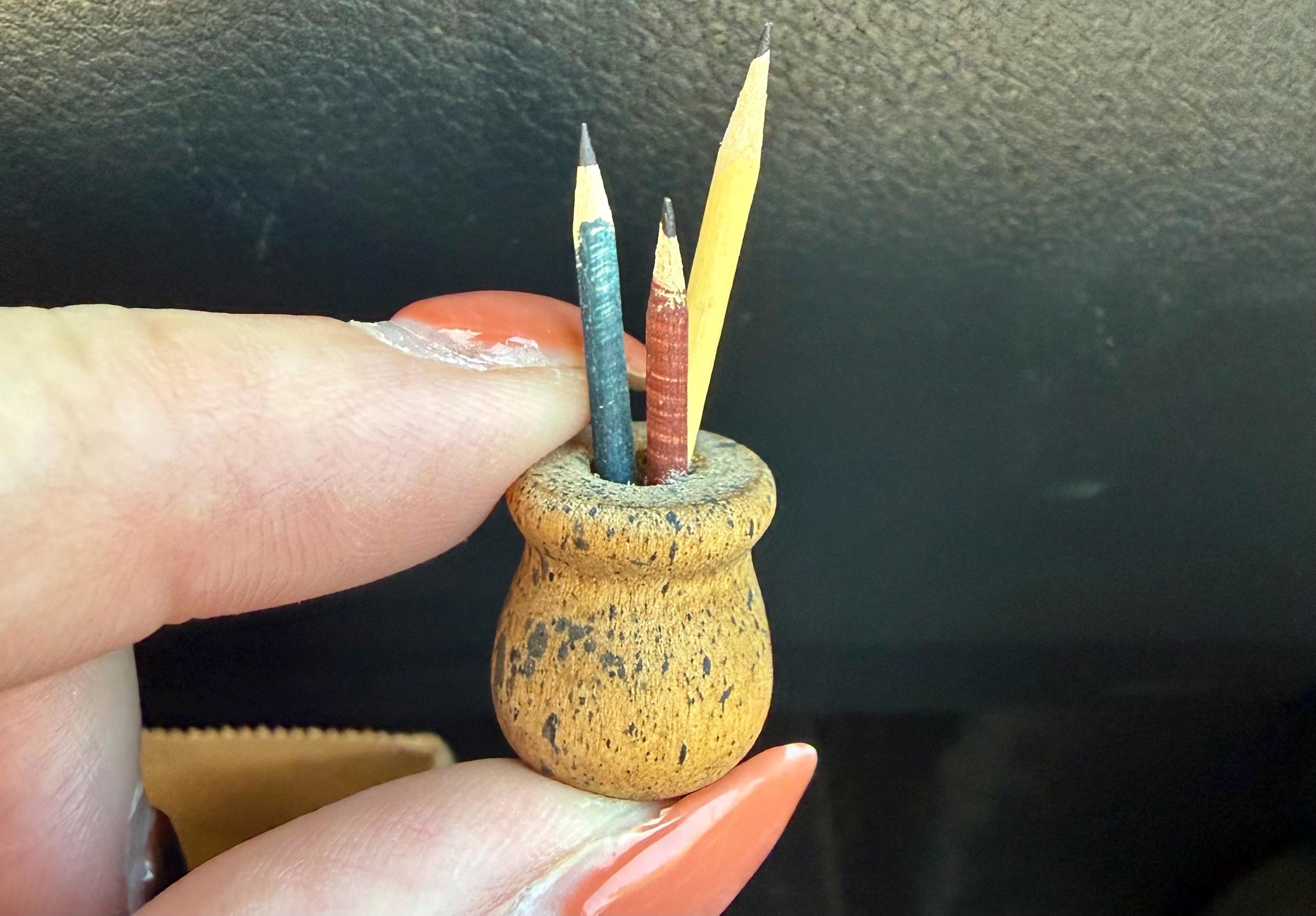 Miniature wooden pencil holder with pencils-1:12 scale