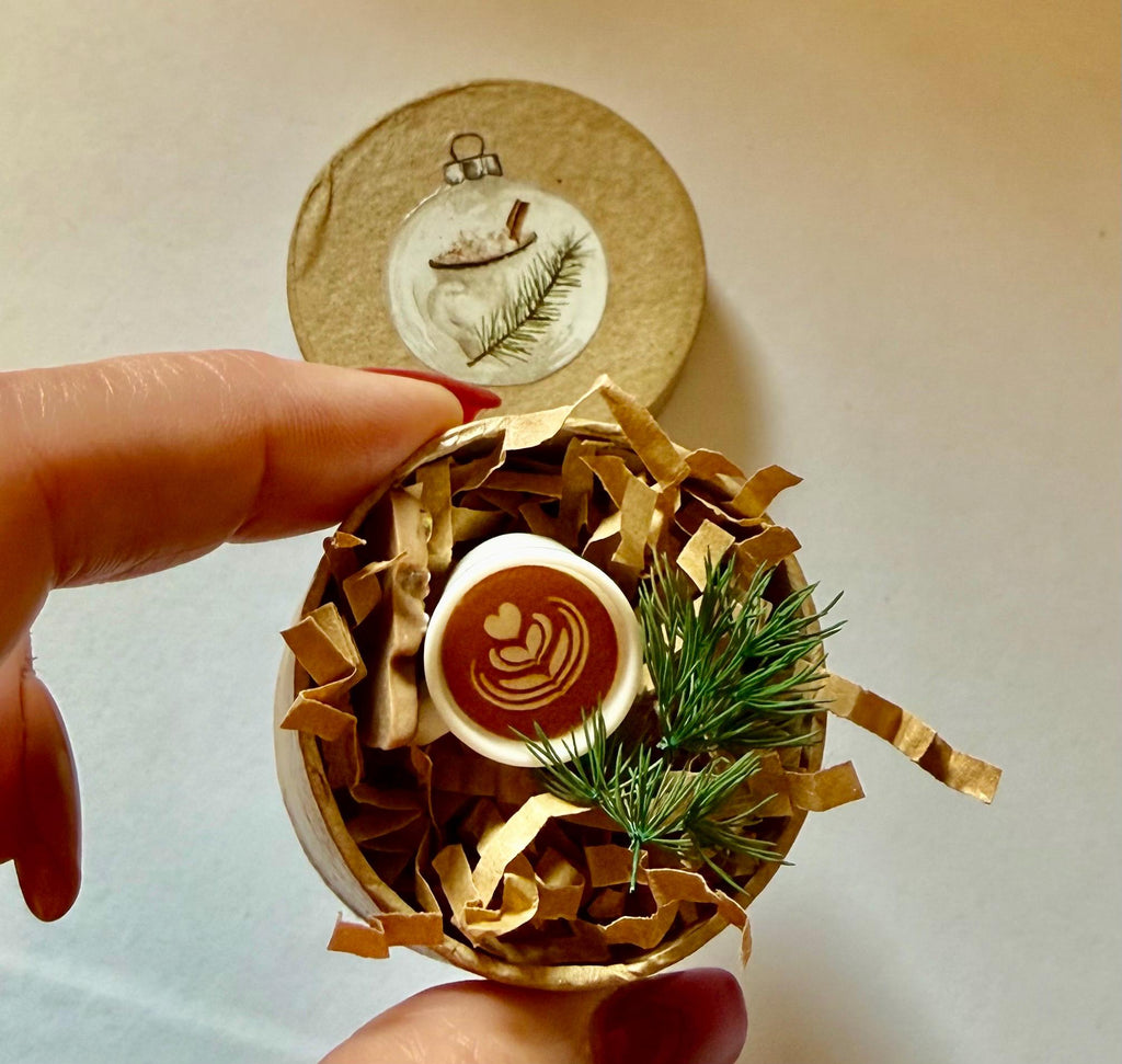 Miniature Christmas Box with a latte Gift Box: Vintage Paper Mache
