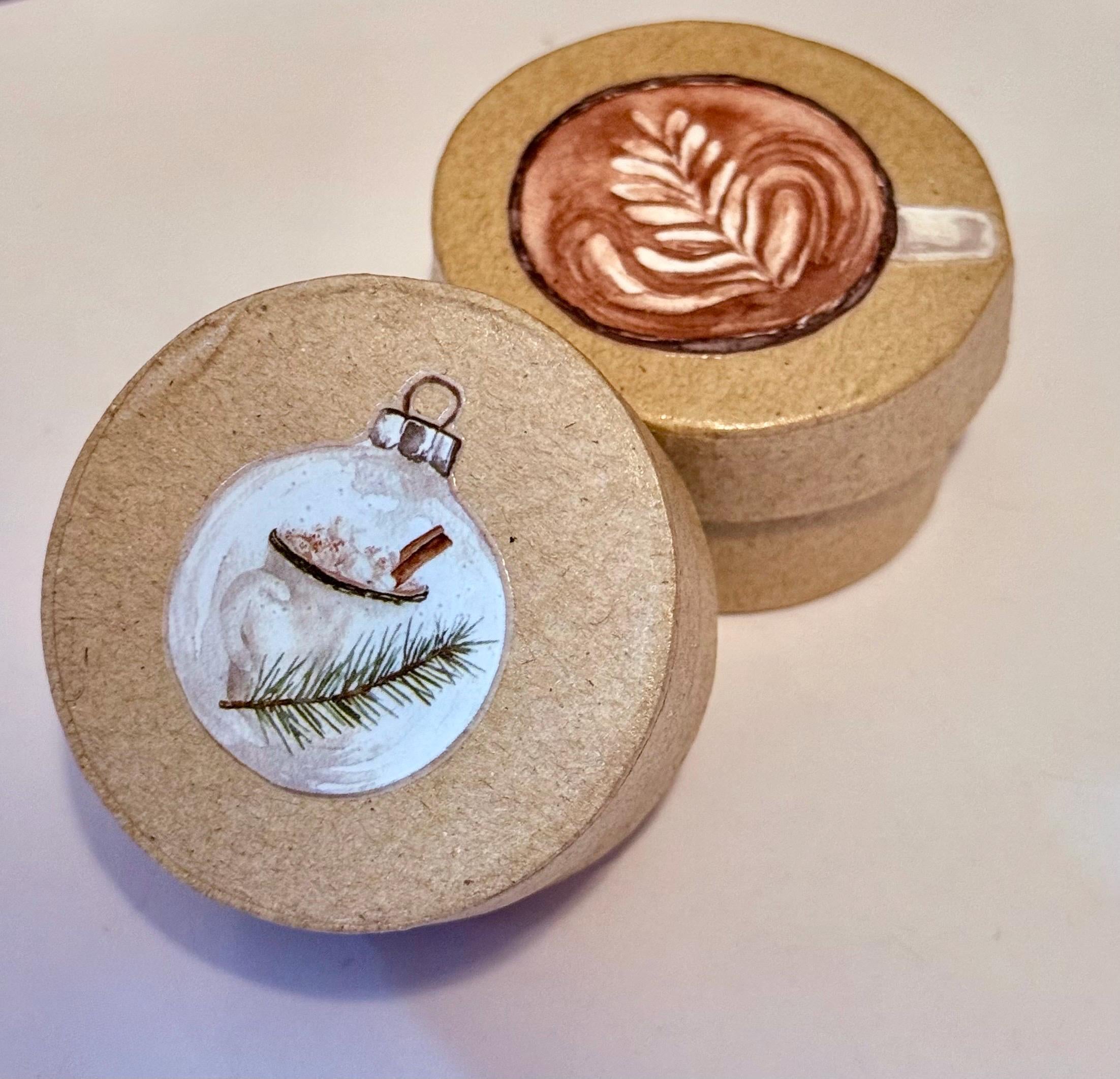 Miniature Christmas Box with a latte Gift Box: Vintage Paper Mache