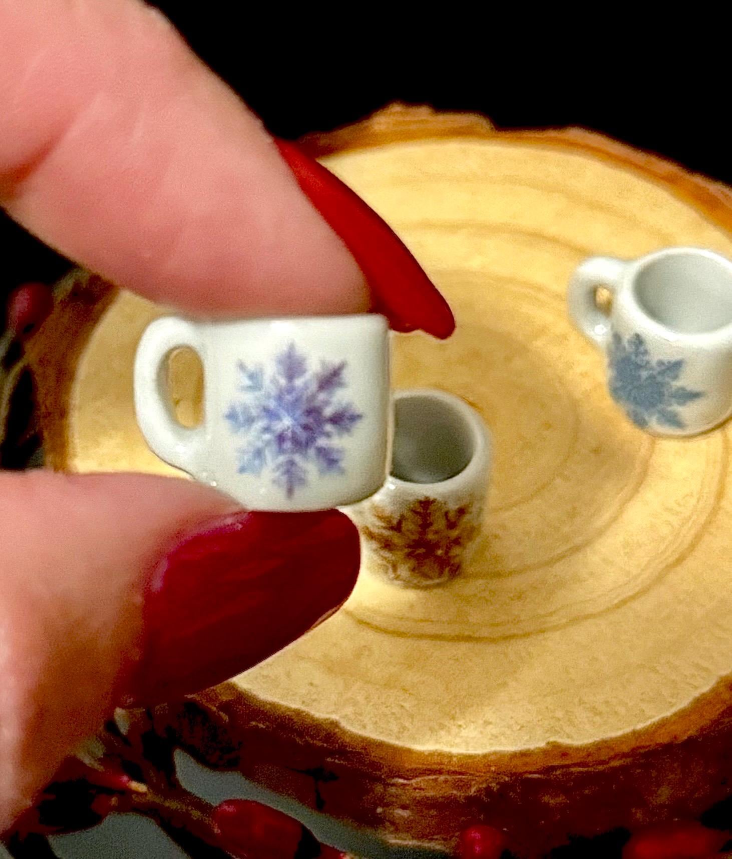 Miniature Snowflake Vintage Christmas Mugs