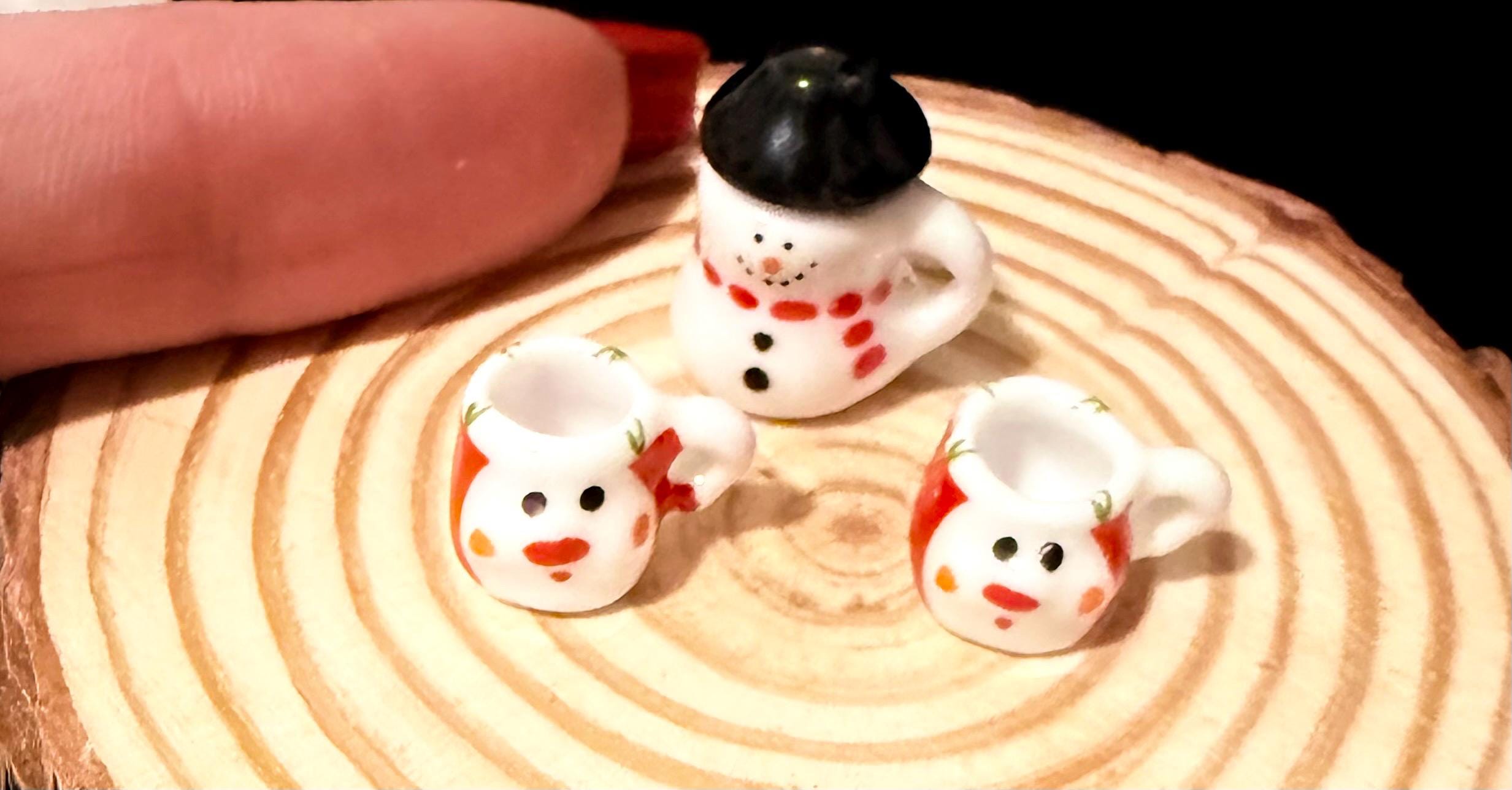 Miniature Snowman Coffee pot and mugs- 2 Tiny Reindeer Mugs