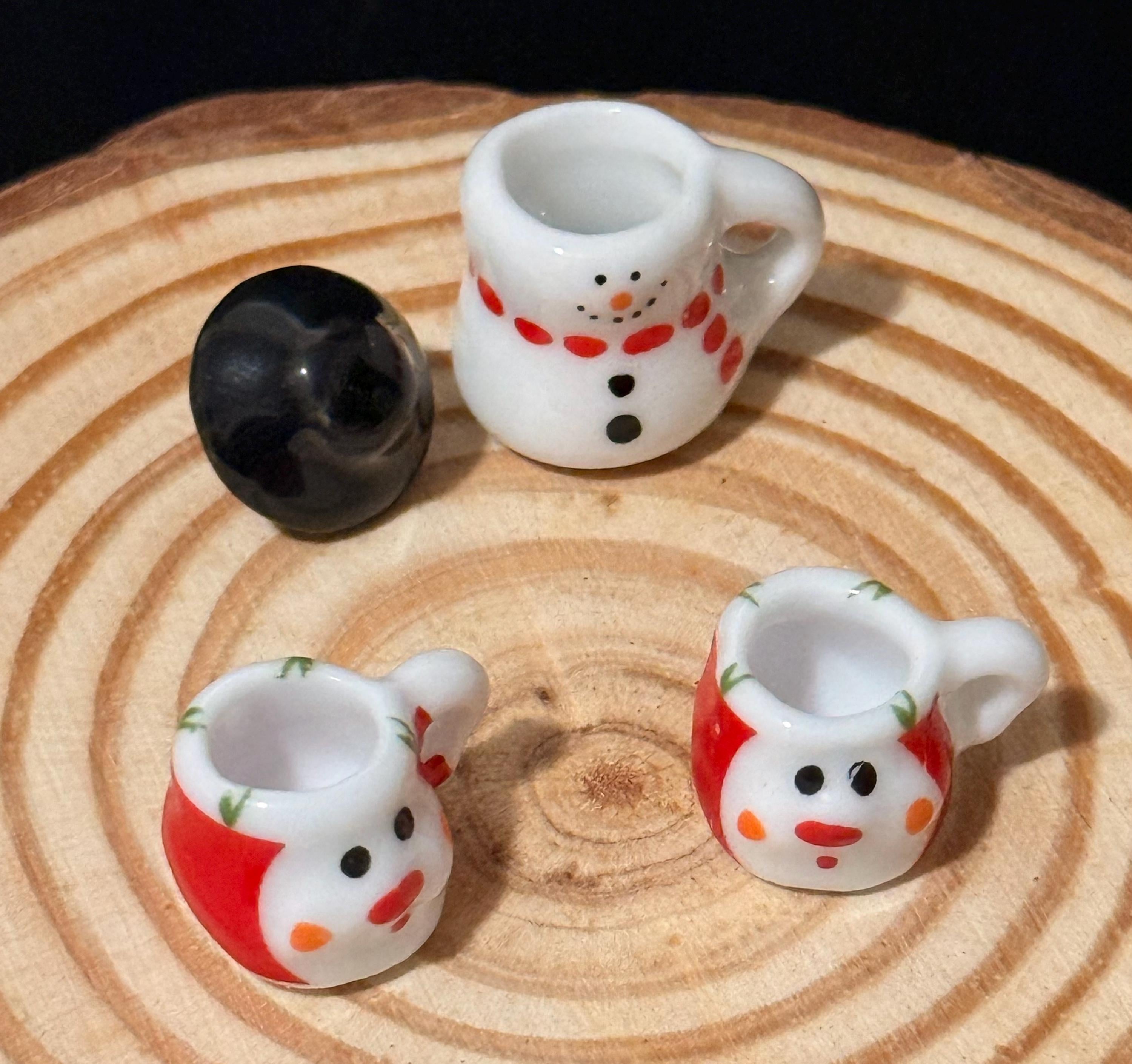 Miniature Snowman Coffee pot and mugs- 2 Tiny Reindeer Mugs