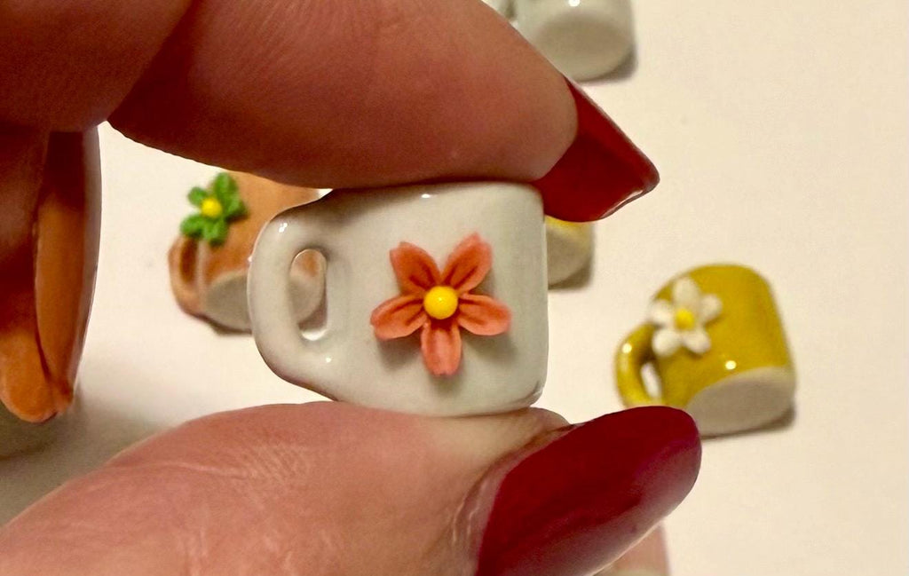 miniature ceramic  flower coffee mugs- in various color choices