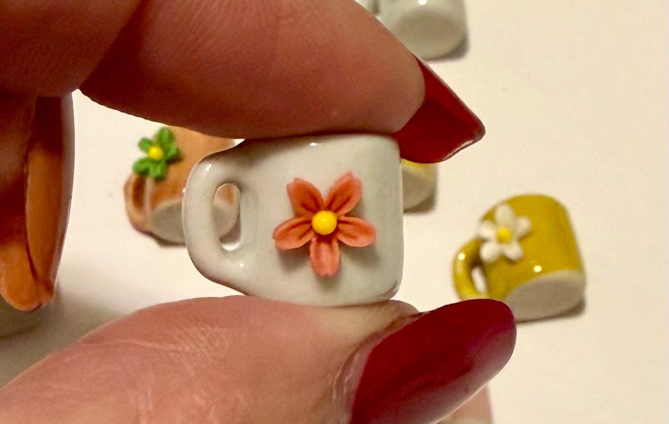 miniature ceramic  flower coffee mugs- in various color choices