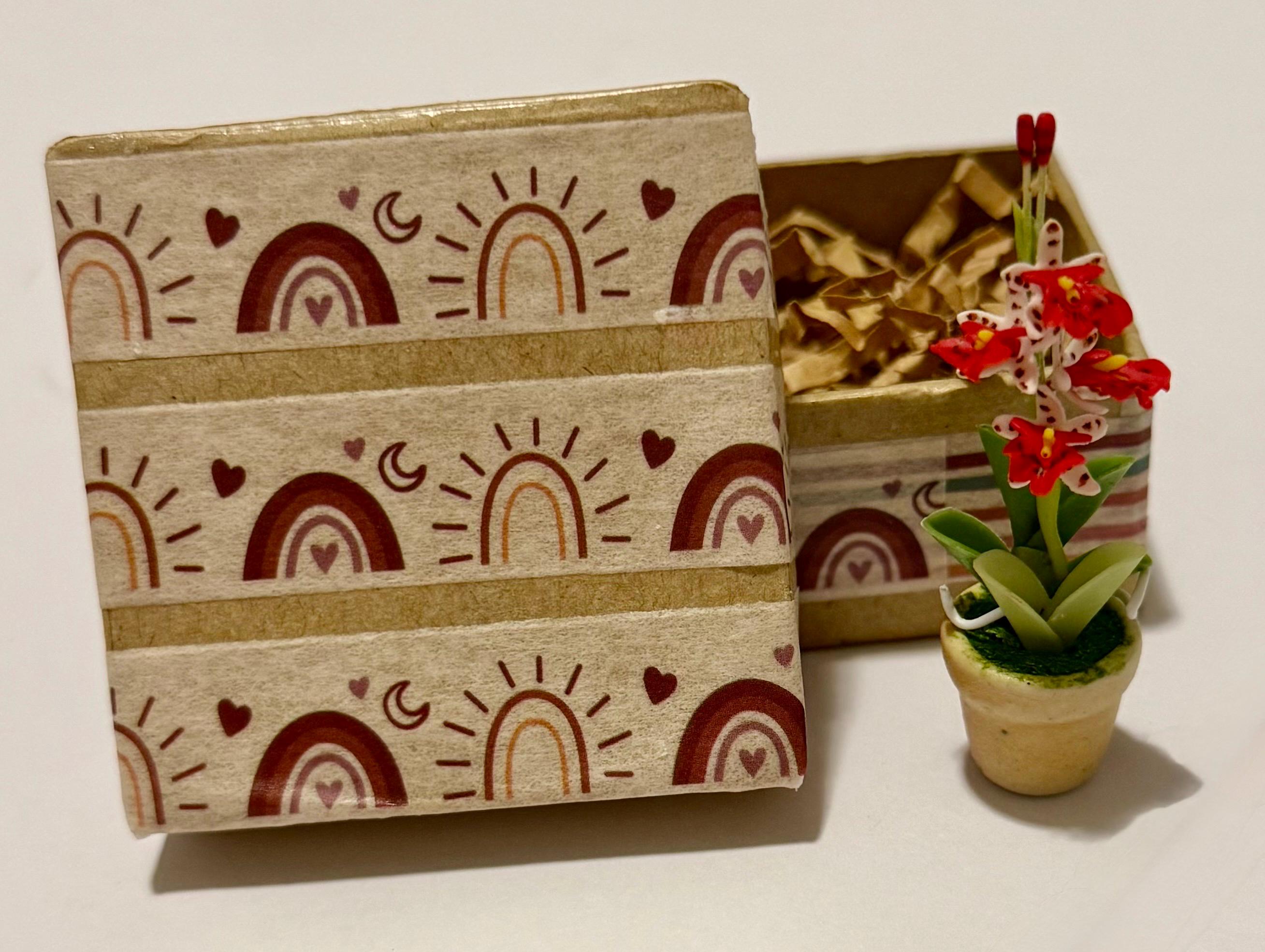 miniature bohemian designed paper mache gift box with miniature