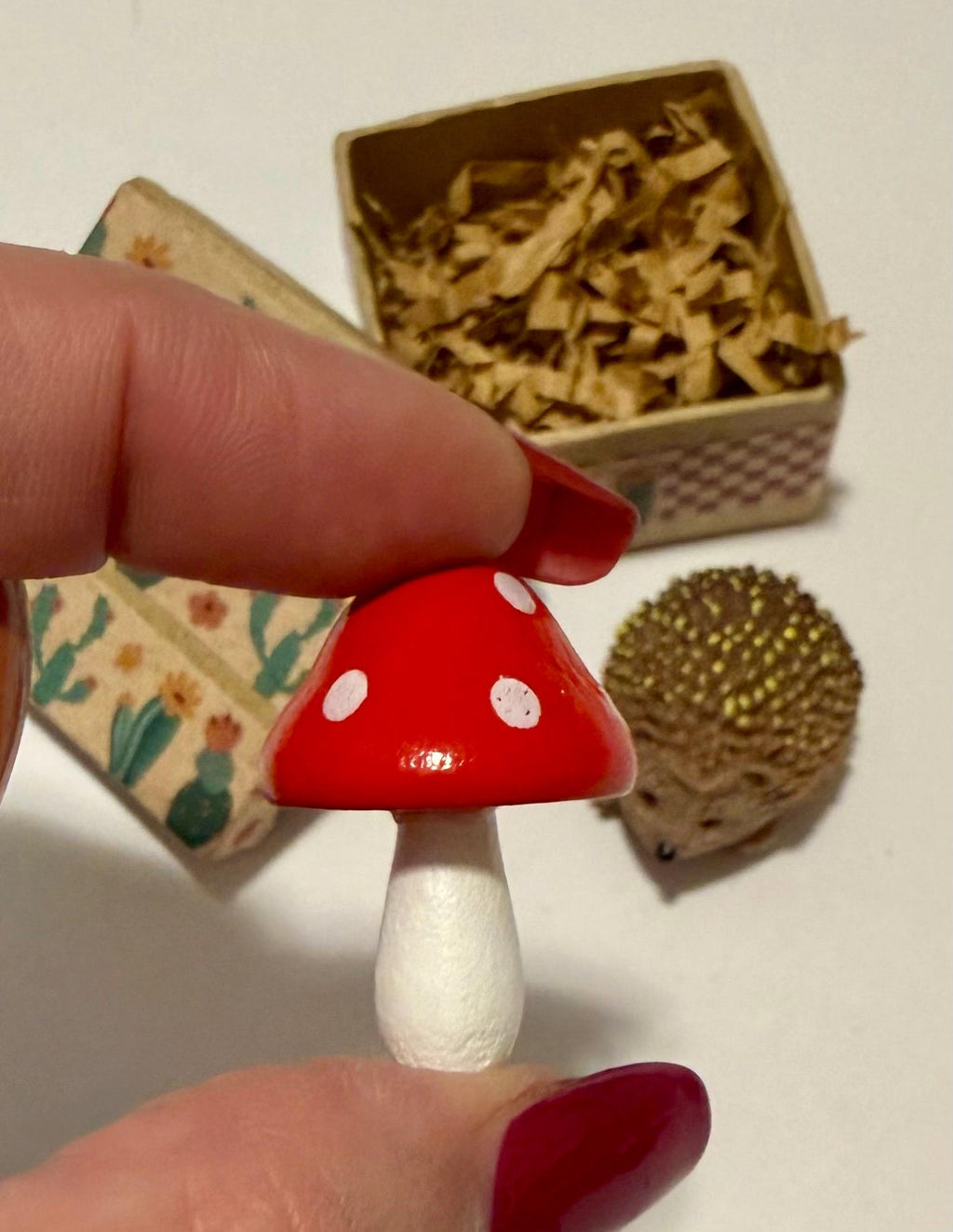 miniature cactus designed paper mache gift box with hedgehog