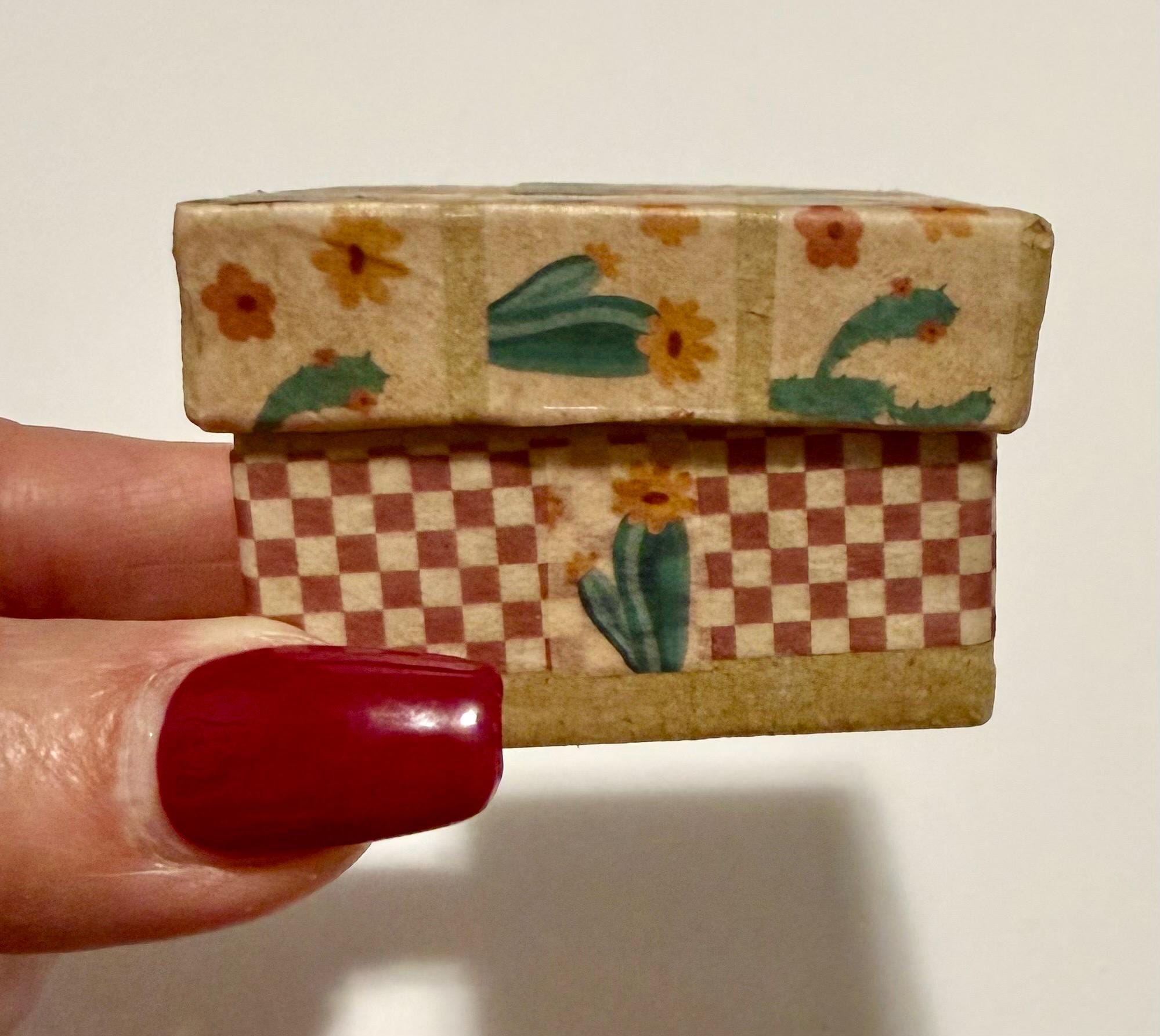 miniature cactus designed paper mache gift box with hedgehog