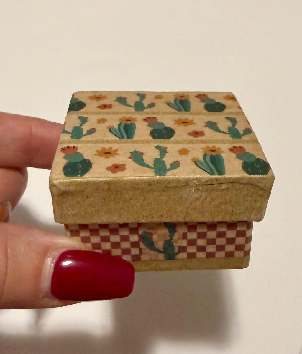 miniature cactus designed paper mache gift box with hedgehog