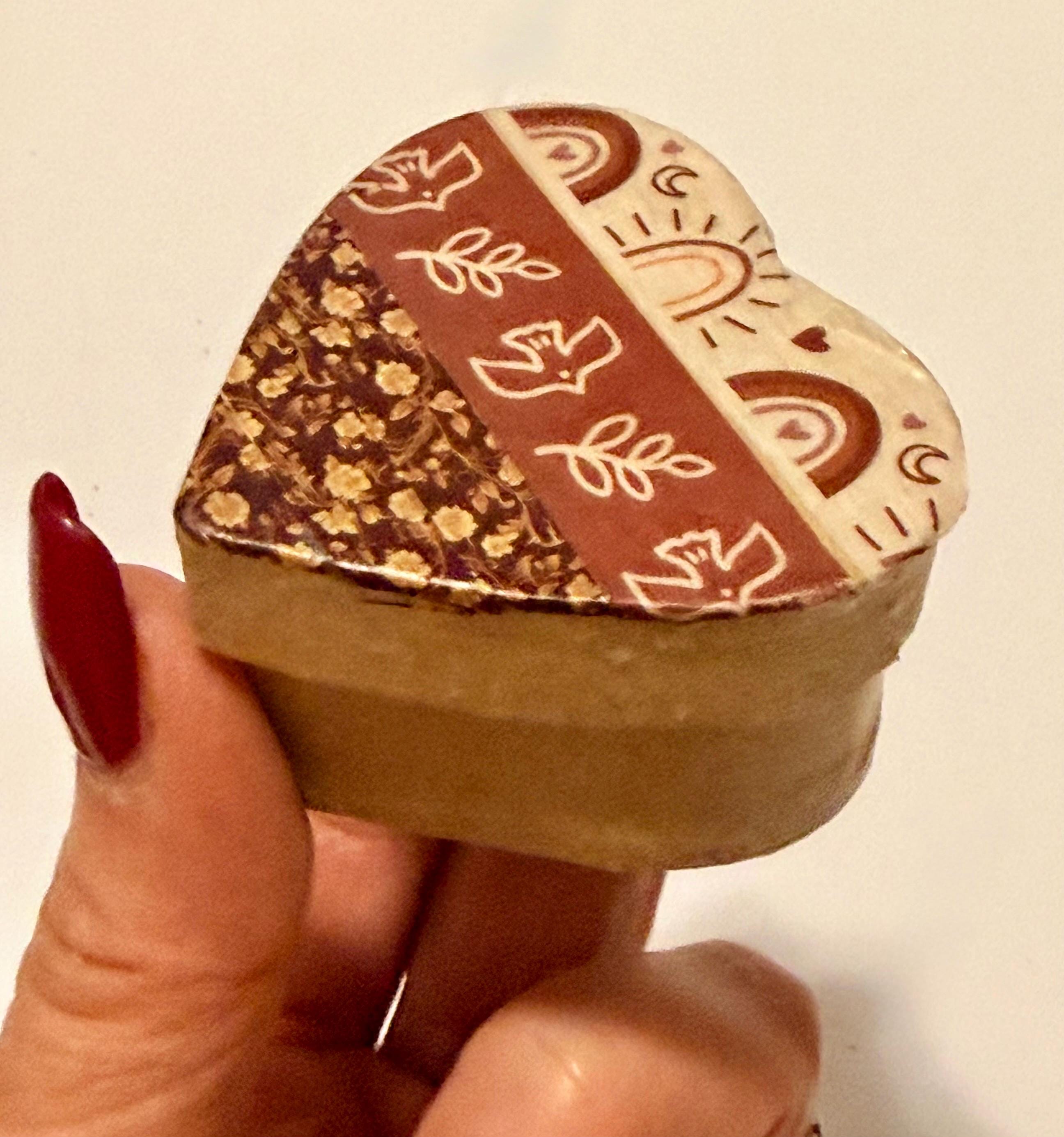 miniature heart shaped bohemian designed gift box with mini hedgehog