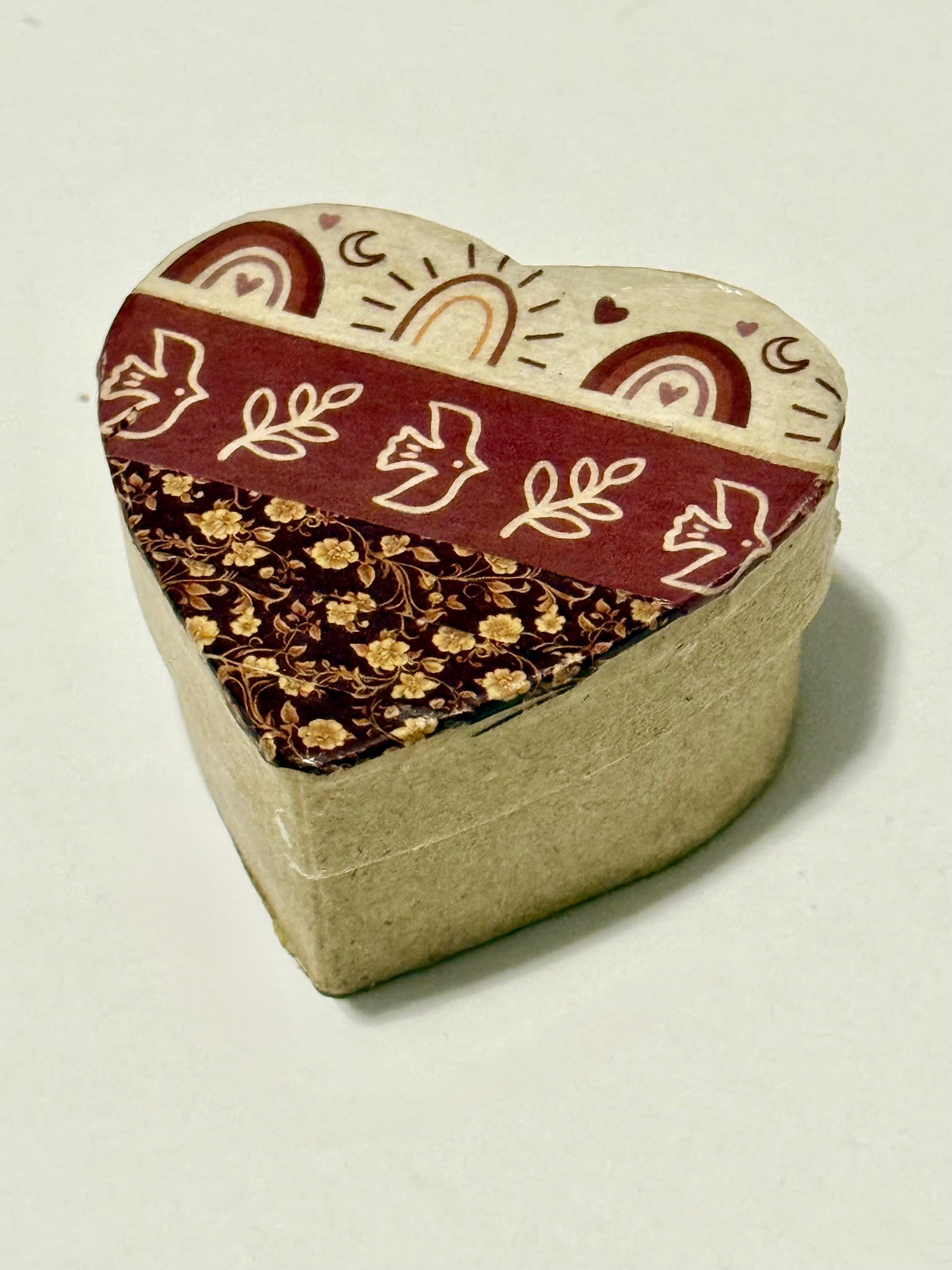 miniature heart shaped bohemian designed gift box with mini hedgehog
