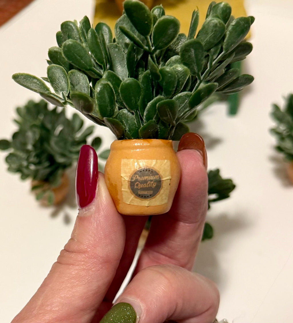 Miniature ceramic clay potted plants with a vintage design