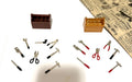 miniature wooden tool box with tools