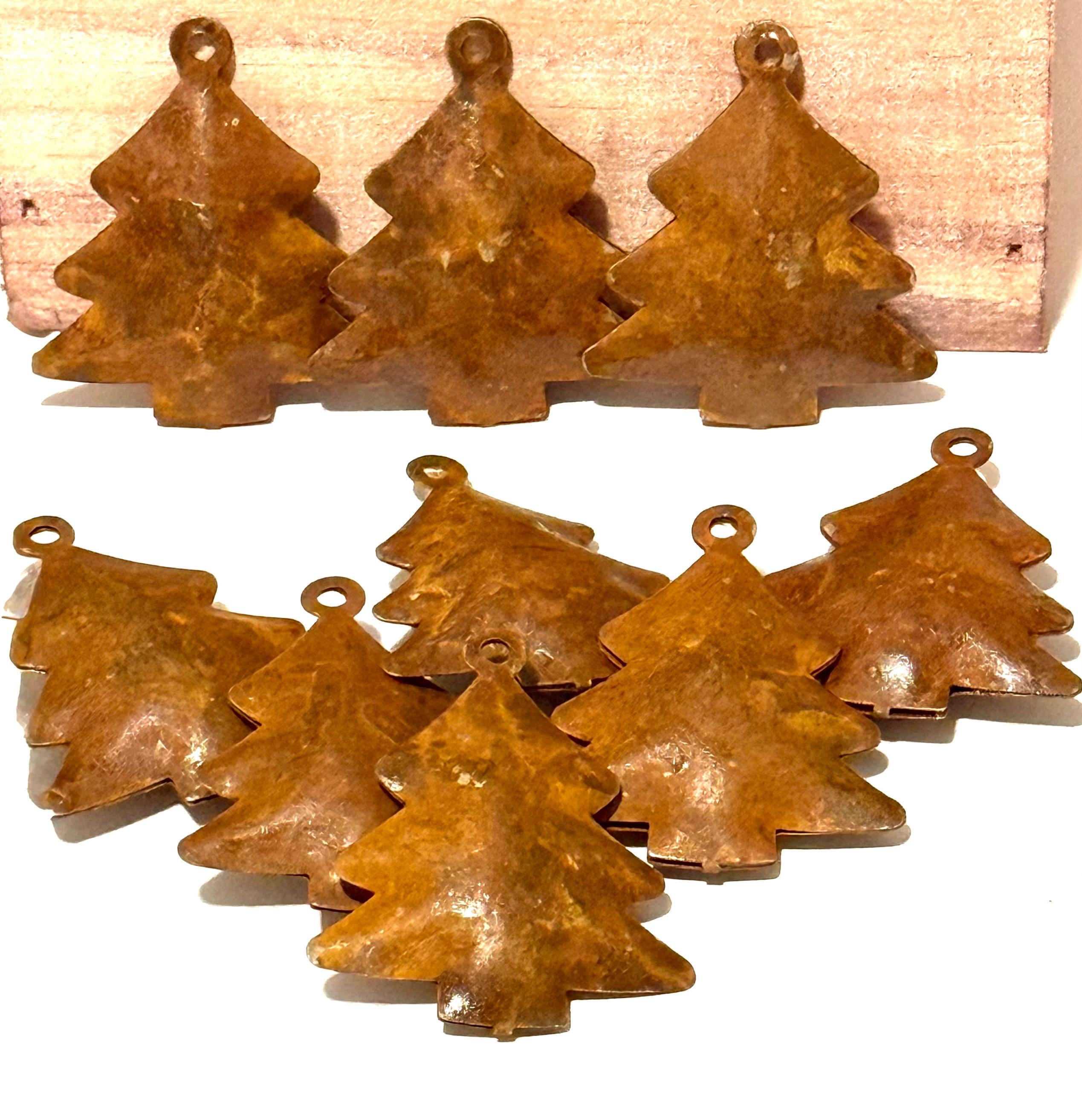Miniature Christmas Rustic Rusty Pine tree decor-set of 3